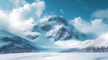 ai généré une vue de le Haut de une Montagne dans le des nuages photo