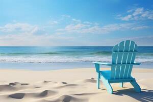 ai généré une plage chaise avec un océan voir. génératif ai photo