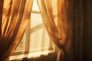 ai généré lumière du soleil diffusion par rideaux dans le après-midi. génératif ai photo