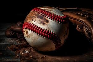 ai généré base-ball dans le gant après une barré terrain. génératif ai photo