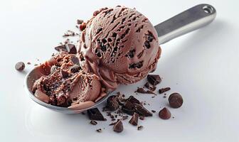 ai généré scoop de Chocolat la glace crème, blanc Contexte photo