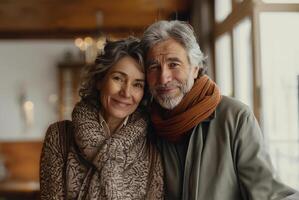 ai généré joyeux personnes âgées couple, Heureusement souriant photo