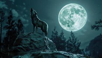 ai généré majestueux Loup hurlement à le lune photo