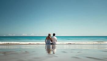 ai généré les amoureux embrasse sur serein plage photo