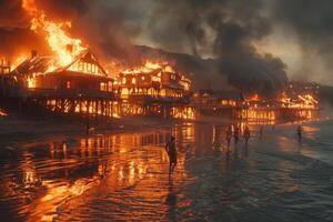 ai généré bâtiment pris dans flammes photo