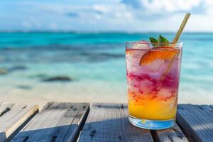 ai généré plage cocktail océan. produire ai photo