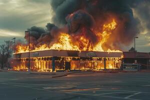 ai généré une réel biens Bureau s'enflamme dans flammes photo