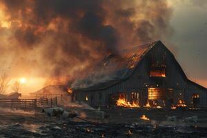 ai généré bâtiment pris dans flammes photo