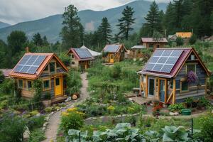 ai généré respectueux de la nature minuscule maison village avec compact photo