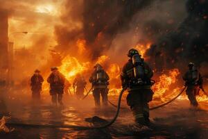 ai généré bâtiment pris dans flammes photo