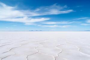 ai généré vaste sel appartements extension à le horizon en dessous de une clair ciel. génératif ai photo