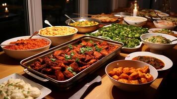 ai généré une multiculturel potluck rassemblement. génératif ai photo