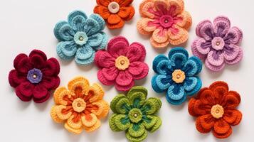 ai généré crocheté fleurs dans vibrant teintes. génératif ai photo