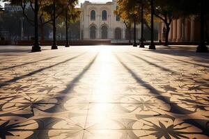 ai généré lumière du soleil moulage magnifique motifs sur une place. génératif ai photo