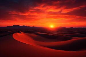 ai généré le ardent teintes de une désert lever du soleil. génératif ai photo