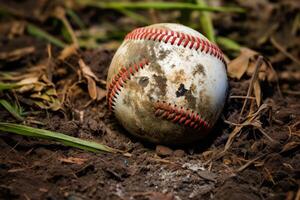 ai généré base-ball couvert dans saleté et herbe taches. génératif ai photo