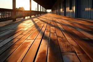 ai généré lumière du soleil moulage longue ombres sur une promenade. génératif ai photo