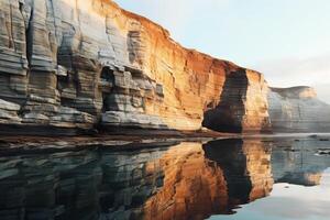 ai généré le réflexion de côtier falaises dans le marée. génératif ai photo