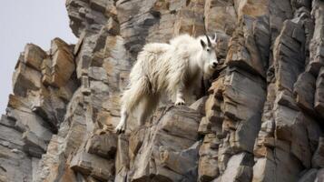 ai généré une Montagne chèvre escalade en haut le côté de une Montagne. génératif ai photo