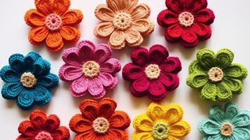 ai généré crocheté fleurs dans vibrant teintes. génératif ai photo