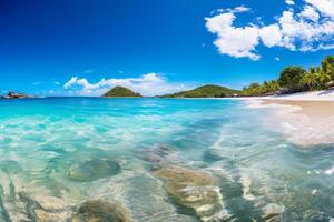 ai généré serein plage avec cristal clair des eaux, parfait pour esprit d'aventure à thème contenu. génératif ai photo