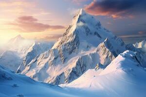 ai généré le tranquille beauté de une neige couvert Montagne. génératif ai photo