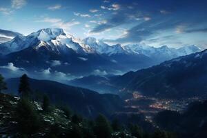 ai généré le grandeur de une Montagne vue à crépuscule. génératif ai photo