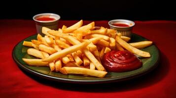 ai généré assiette de doré, croustillant français frites. génératif ai photo