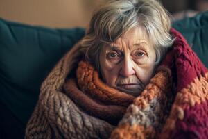 ai généré frêle vieilli femme sentiment malade. produire ai photo