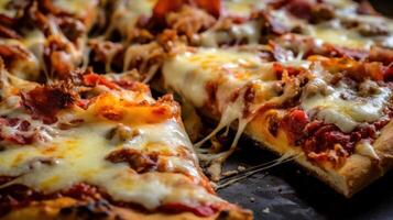 ai généré graisseux et ringard tranche de Viande les amoureux' Pizza. génératif ai photo