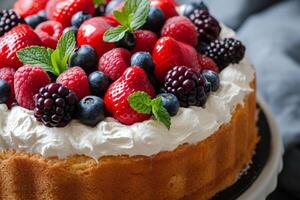 ai généré délicieux ange gâteau dessert avec baies. produire ai photo