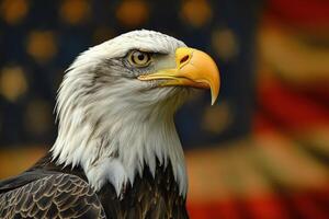 ai généré patriotique chauve Aigle américain drapeau États. produire ai photo