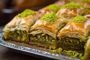 ai généré assorti pistache Baklava. produire ai photo