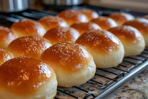 ai généré cuit petits pains pain Rouleaux. produire ai photo