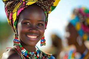 ai généré africain femmes traditionnel coloré chiffon. produire ai photo