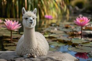 ai généré lama lotus pose. produire ai photo