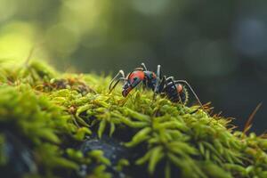 ai généré fourmi forêt insecte mousse. produire ai photo