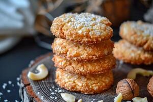 ai généré alfajores noix de coco biscuits. produire ai photo