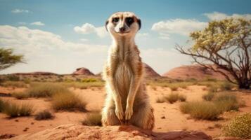ai généré suricate permanent grand dans le désert. génératif ai photo