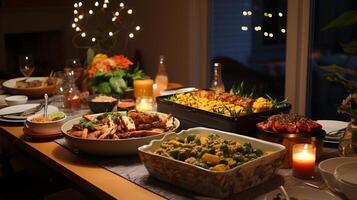 ai généré une multiculturel potluck rassemblement. génératif ai photo