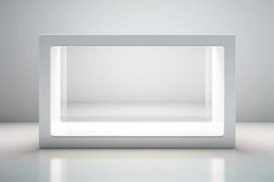 ai généré Vide blanc boîte avec une transparent fenêtre pour produit afficher. génératif ai photo