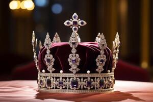 ai généré une couronne mis sur une Royal tête pendant une cérémonie. génératif ai photo