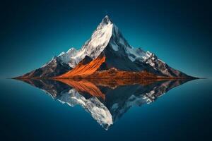 ai généré réflexion de une Montagne de pointe dans une miroir comme lac. génératif ai photo