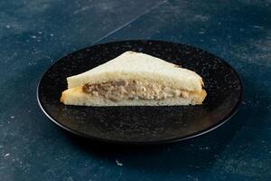 Frais club sandwich rempli avec poulet et mayo tremper isolé sur table Haut vue de Indien nourriture photo