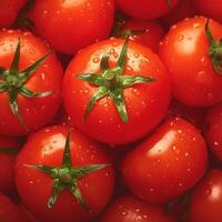 ai généré sincère récolte mûr tomates avec des gouttes de rosée, proche en haut rouge cœurs pour social médias Publier Taille photo