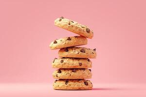 ai généré sucré indulgence empiler de flocons d'avoine biscuits avec Chocolat sur rose photo