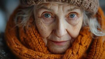 ai généré portrait de fatigué bien vieux grand-mère photo