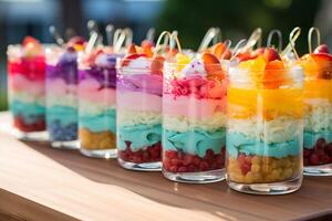 ai généré coloré et attrayant dessert pour une anniversaire faire la fête. génératif ai photo