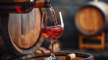 ai généré rouge du vin verser dans baril photo