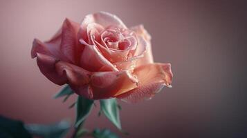 ai généré fermer de Rose avec l'eau gouttelettes photo